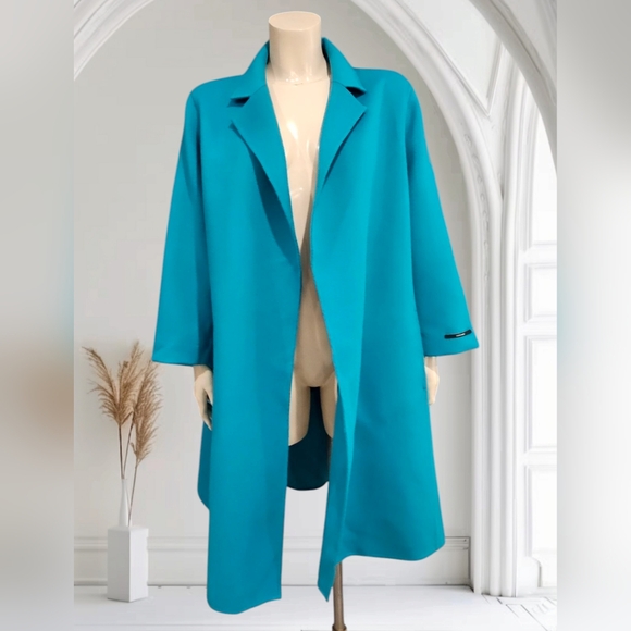 MARINA RINALDI Women Wool Teal Turquoise Mid Length Open Coat US 18 - Picture 1 of 9